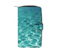 FekiLoot Blue Aqua Pool Water Leather Long Wallet 12 Card Slot Travel Long Purse Clutch Wallet with Zip Credit Card Holder