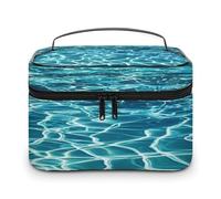 FekiLoot Blue Aqua Pool Water Makeup Bag Large Capacity Travel Cosmetic Bag Lightweight Hand-held Toiletry Bags Portable Cosmetic Pouch Cute Make Up Pouch for Women