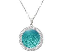 FekiLoot Blue Aqua Pool Water Necklace Charm Round Coin Pendant Necklace Elegant Circle Chain Pendant Fashion Disc Jewelry Necklace Circle Diamond Necklace for Women Men, One Size, Metal, No Gemstone