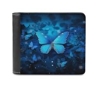 FekiLoot Blue Beautful Butterfly PU Leather Wallet Bifold Wallet Front Pocket Wallets Fashion Purse Slim Billfold Credit Card Holder