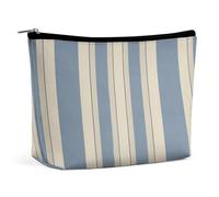 FekiLoot Blue Beige Stripe Toiletry Bag Travel Cosmetic Bag with Zipper Personalized Makeup Pouch Makeup Pouch for Women for Use in Daily Life Travel Other Occasions