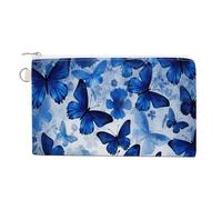 FekiLoot Blue Butterflies Coin Purse,Travel Portable Keychain Wallet Canvas Coin Wallets Mini Zipper Tool Bag Lightweight Change Purse