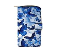 FekiLoot Blue Butterflies Wallet Large Capacity Travel Double Fold Wallets Portable Zipper Leather Purse for Women Men