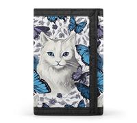 FekiLoot Blue Butterfly And White Cat Wallet Men's Trifold Wallet Extra Capacity Credit Card Holder Cards Purse Front Pocket