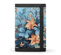 FekiLoot Blue Butterfly Floral Wallet Compact Blocking Trifold Wallets with Zipper Minimalist Purse Wallet Credit Card Holder