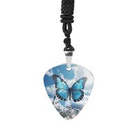 FekiLoot Blue Butterfly Guitar Pick Necklace Titanium Steel Guitar Bass Picks Pendant Rock Music Lovers Jewelry Custom Personalized Musical Guitarist Necklace for Women Men
