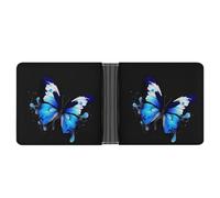 FekiLoot Blue Butterfly Leather Wallet Mens Bifold Wallets Travel Cash Credit Card Holder Womens Minimalist Purse