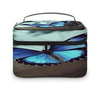 FekiLoot Blue Butterfly Makeup Bag Large Capacity Travel Cosmetic Bag Lightweight Hand-held Toiletry Bags Portable Cosmetic Pouch Cute Make Up Pouch for Women