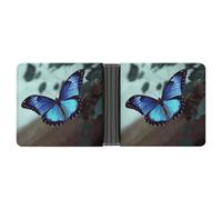 FekiLoot Blue Butterfly Wallet Slim PU Bifold Design Wallet with Multiple Card Slots Wallets Extra Capacity Pocket Wallets