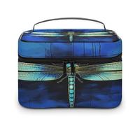 FekiLoot Blue Dragonfly Makeup Bag Large Capacity Travel Cosmetic Bag Lightweight Hand-held Toiletry Bags Portable Cosmetic Pouch Cute Make Up Pouch for Women
