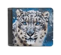 FekiLoot Blue Eyed Snow Leopard PU Leather Wallet Bifold Wallet Front Pocket Wallets Fashion Purse Slim Billfold Credit Card Holder