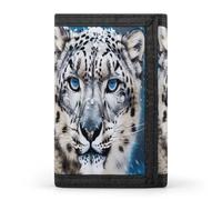 FekiLoot Blue Eyed Snow Leopard Wallets Exquisite Trifold Wallet Front Pocket Wallet with Zipper Keychain Coin Purse Credit Card Holder for Adult