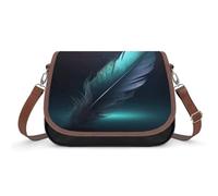 FekiLoot Blue Feather Pattern Leather Crossbody Bag for Women Medium Trendy Crossbody Purse with Adjustable Strap Multifunctional Flapover Shoulder Handbag Zip Pocket Large Capacity