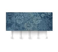FekiLoot Blue Floral Lace Key Holder for Wall Adhesive, No Drilling, Key Hooks with 5 Hooks Wall Mounted, Self Adhesive Keys Rack for Entryway, Hallway, Living Room, Kitchen, Office