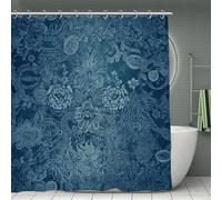 FekiLoot Blue Floral Lace Shower Curtain with Hooks, Personalized Bath Curtain for Home, Washable Shower Liner for Hotel, Reusable Bath Curtains for Apartment, 70.8×70.8 Inches