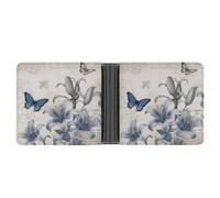 FekiLoot Blue Flower_77250406 Leather Wallet Double-Sided Different Images Bifold Wallet Ultra Strong Stitching Slim Wallets
