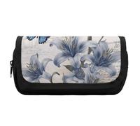 FekiLoot Blue Flower_77250406 Pencil Case Office Pencil Box Large Capacity Pencil Box Pouch Holder Double Zipper Pencil Case Use to Organize Desktop And Plan Space Home Office