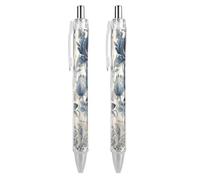 FekiLoot Blue Flower Pattern Ballpoint Pens Retractable Black Ink Ballpoint Pens 0.5mm Medium Point Smooth Writing Pattern Pen with Super Soft Grip Cute Work Supplies for Men Women 2 PCS
