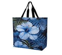 FekiLoot Blue Flower Tropical Grocery Bag Reusable Grocery Bags Heavy Duty Reusable Shopping Bag with Handle Foldable Large Tote Bags for Shopping Groceries Clothes