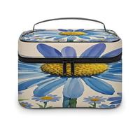 FekiLoot Blue Flower Watercolor Daisy Makeup Bag Large Capacity Travel Cosmetic Bag Lightweight Hand-held Toiletry Bags Portable Cosmetic Pouch Cute Make Up Pouch for Women