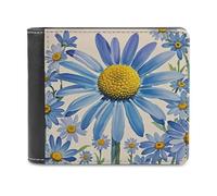 FekiLoot Blue Flower Watercolor Daisy Wallet Large Capacity Slim Bifold Wallet with Multiple Card Slots PU Leather Men Purse
