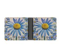 FekiLoot Blue Flower Watercolor Daisy Wallet Slim PU Bifold Design Wallet with Multiple Card Slots Wallets Extra Capacity Pocket Wallets