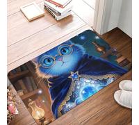 FekiLoot Blue Glitter Cat Door Mat Personalized Soft Welcome Doormat Non-Slip Floor Mats Washable Bath Rug Decor for Bathroom Kitchen Front Porch Rugs Home Decor Entrance 16x24 Inch
