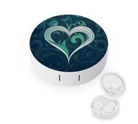 FekiLoot Blue Heart Shape Contact Lens Case Portable Travel Outdoor Contact Lens Cases Circle Leakproof Makeup Storage Box with Mirror for Home Office Dormitory