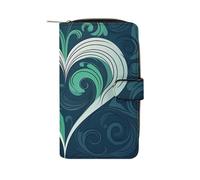 FekiLoot Blue Heart Shape Wallet Large Capacity Travel Double Fold Wallets Portable Zipper Leather Purse for Women Men