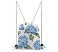 FekiLoot Blue Hydrangea Pattern Drawstring Backpack Sports Gym Bag Drawstring Bags Foldable Backpack for Women Men