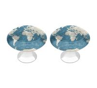 FekiLoot Blue Map of The World Cabinet Knobs for Kitchen Ornament, Round Zinc Decorative Drawer Pulls for Cabinets Trendy, Dresser Drawers Pulls Bathroom Dresser Knob with Screw