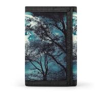 FekiLoot Blue Moon Wallets Exquisite Trifold Wallet Front Pocket Wallet with Zipper Keychain Coin Purse Credit Card Holder for Adult