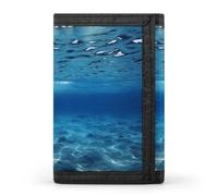 FekiLoot Blue Ocean Sea Wallet Compact Blocking Trifold Wallets with Zipper Minimalist Purse Wallet Credit Card Holder