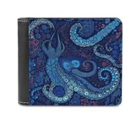 FekiLoot Blue Octopus PU Leather Wallet Bifold Wallet Front Pocket Wallets Fashion Purse Slim Billfold Credit Card Holder