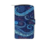 FekiLoot Blue Octopus Wallet Large Capacity Travel Double Fold Wallets Portable Zipper Leather Purse for Women Men