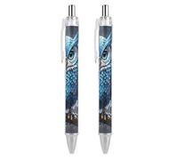 FekiLoot Blue Owl Ballpoint Pens Retractable Black Ink Ballpoint Pens 0.5mm Medium Point Smooth Writing Pattern Pen with Super Soft Grip Cute Work Supplies for Men Women 2 PCS
