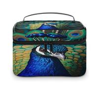 FekiLoot Blue Peacock Makeup Bag Large Capacity Travel Cosmetic Bag Lightweight Hand-held Toiletry Bags Portable Cosmetic Pouch Cute Make Up Pouch for Women