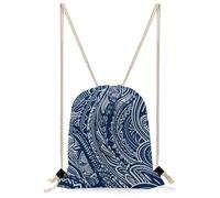 FekiLoot Blue Polynesian Maori Tribal Pattern Drawstring Backpack Sports Gym Bag Drawstring Bags Foldable Backpack for Women Men
