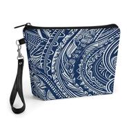 FekiLoot Blue Polynesian Maori Tribal Pattern Makeup Bag for Purse, Waterproof Funny Cosmetic Bag for Women, Zipper Travel Pouch Gift 8.9×5.7 Inch