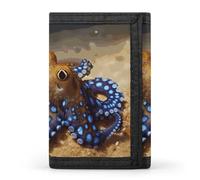 FekiLoot Blue Ring Octopus Trifold Wallet Slim Minimalist Front Pocket Men's Passcase Wallet Credit Card Holder