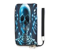 FekiLoot Blue Skull And Bones Long Wallet Large Capacity Zipper Purse Ladies Multi-card Slot Coin Phone Travel Pocket