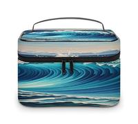 FekiLoot Blue Wave Art Makeup Bag Large Capacity Travel Cosmetic Bag Lightweight Hand-held Toiletry Bags Portable Cosmetic Pouch Cute Make Up Pouch for Women
