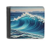 FekiLoot Blue Wave Art Wallet Large Capacity Slim Bifold Wallet with Multiple Card Slots PU Leather Men Purse