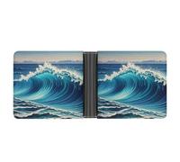 FekiLoot Blue Wave Art Wallet Slim Leather Bifold Wallet Extra Capacity Wallets with Multiple Card Slots Men Billfold
