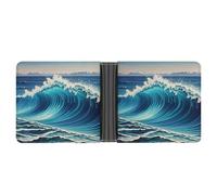 FekiLoot Blue Wave Art Wallet Slim PU Bifold Design Wallet with Multiple Card Slots Wallets Extra Capacity Pocket Wallets