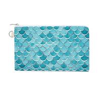 FekiLoot Blue Waves Squama Mermaid Scale Coin Purse,Travel Portable Keychain Wallet Canvas Coin Wallets Mini Zipper Tool Bag Lightweight Change Purse