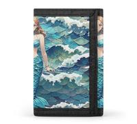 FekiLoot Blue Waves Squama Mermaid Scale Men's Wallet Extra Capacity Trifold Wallet Thin & Stylish Trifold Card Holder with ID Window