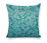 FekiLoot Blue Waves Squama Mermaid Scale Pillow Covers 18"x18" Decorative Throw Pillow Cases Outdoor Linen Vintage Flowers Cushion Cover Farmhouse Neutral Pillowcase for Couch Home Sofa Decor