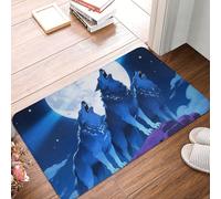 FekiLoot Blue Wolf Moon Door Mat Personalized Soft Welcome Doormat Non-Slip Floor Mats Washable Bath Rug Decor for Bathroom Kitchen Front Porch Rugs Home Decor Entrance 16x24 Inch