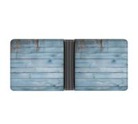 FekiLoot Blue Wood Leather Wallet Double-Sided Different Images Bifold Wallet Ultra Strong Stitching Slim Wallets